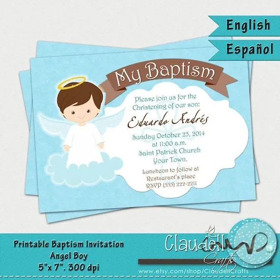 Invitación para imprimir de bautismo Angel Boy / por ClaudellCrafts Invitación para imprimir de bautismo Angel Boy / por ClaudellCrafts