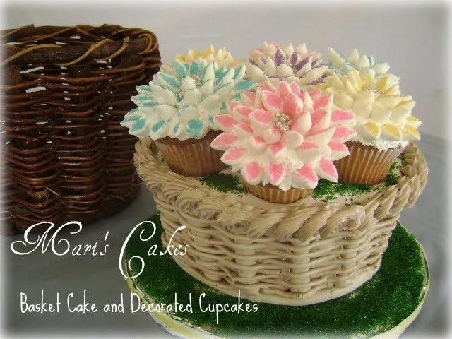 Basket Cake and Decorated Cupcakes | Mari's Cakes Basket Cake and Decorated Cupcakes | Mari's Cakes