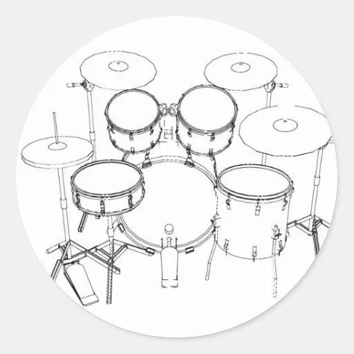 Batería de 5 pedazos: Dibujo negro y blanco: Etiquetas Redondas ...