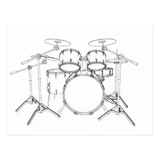 Batería de 5 pedazos: Dibujo negro y blanco: Postal de Zazzle. Batería de 5 pedazos: Dibujo negro y blanco: Postal de Zazzle.