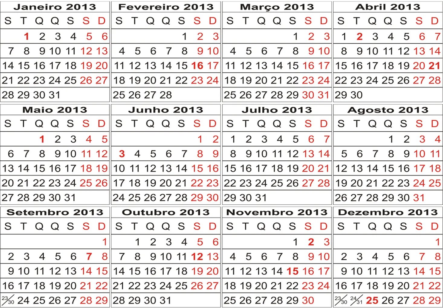 Baú da Web: Calendários 2013 para imprimir