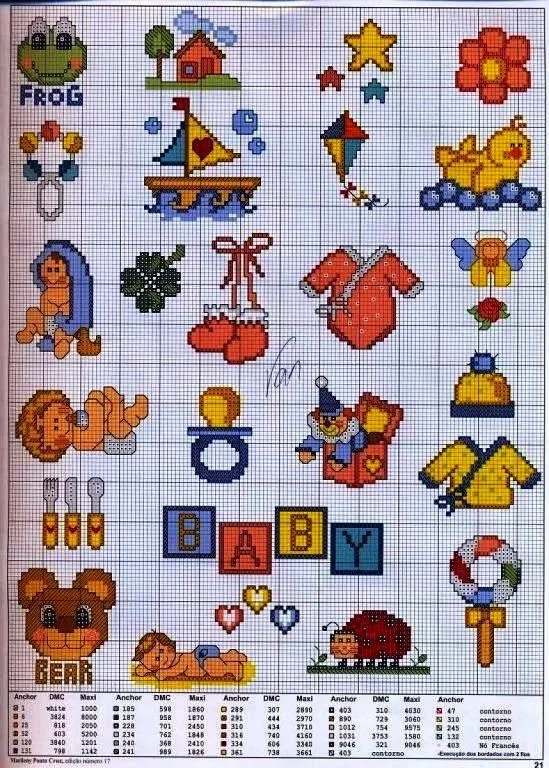 Baúl de Punto de Cruz: Motivos infantiles para baberos Baúl de Punto de Cruz: Motivos infantiles para baberos