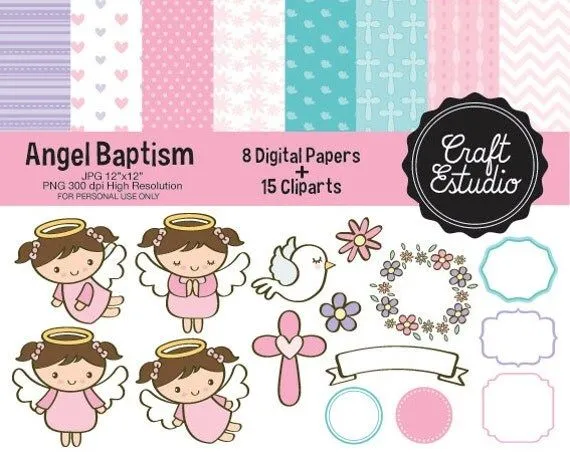 Bautizo Angel Papel Digital Instant por CraftEstudioDigital en Etsy