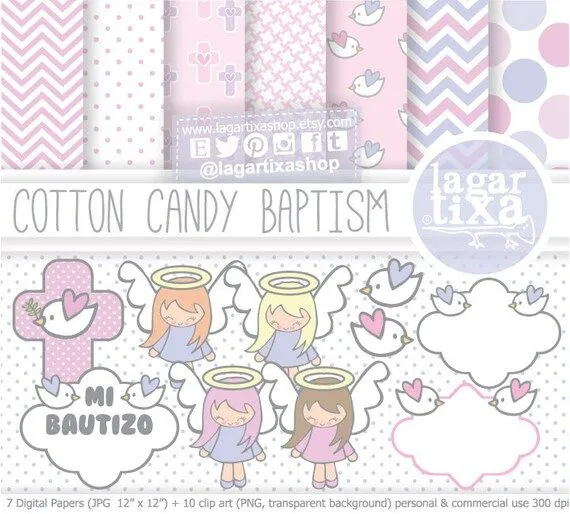 Bautizo Angelitas Papel Digital e Imágenes Clip por LagartixaShop