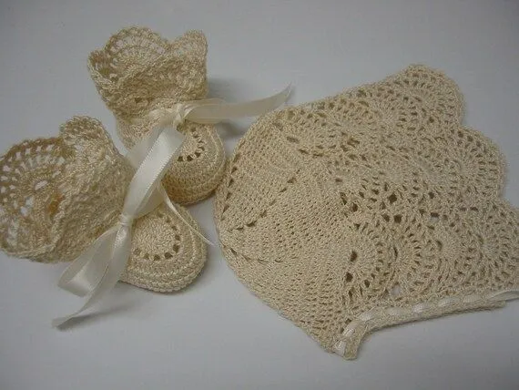Bautizo Crochet gorro y patucos para recién nacido Bebé por barreez Bautizo Crochet gorro y patucos para recién nacido Bebé por barreez