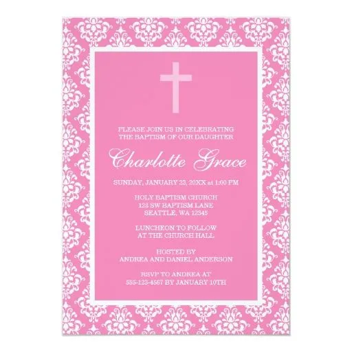 Bautizo rosado del bautismo del chica de la cruz invitación 5" x 7 ... Bautizo rosado del bautismo del chica de la cruz invitación 5" x 7 ...