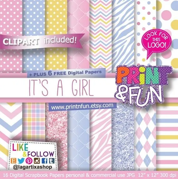 Bebé Baby SHower Colores Pastel Papel Digital Fondos por Printnfun