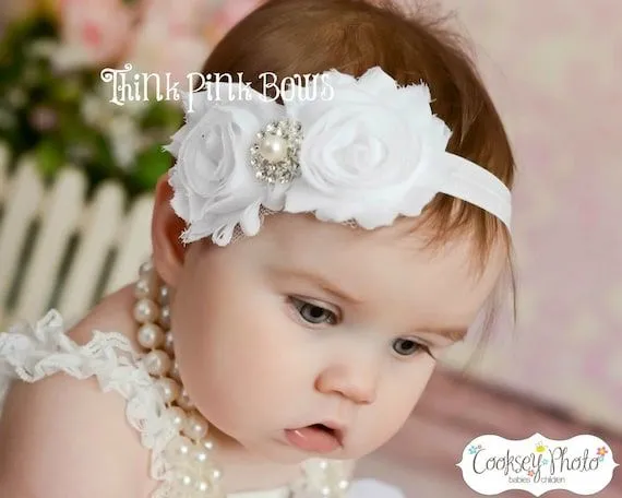 Bebé diadema blanco venda venda de bautizo por ThinkPinkBows Bebé diadema blanco venda venda de bautizo por ThinkPinkBows