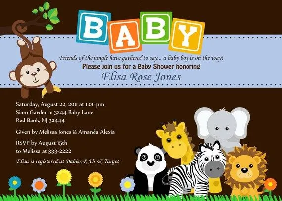 Bebé ducha invitación Safari Animal selva Baby por theprintfairy Bebé ducha invitación Safari Animal selva Baby por theprintfairy