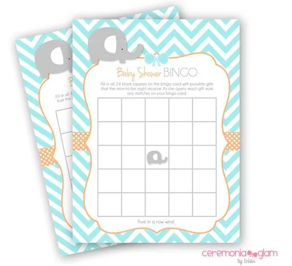 Bebé ducha juegos de Bingo tarjetas elefante por ceremoniaGlam Bebé ducha juegos de Bingo tarjetas elefante por ceremoniaGlam