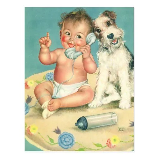 Bebé lindo del vintage que habla en perro de postal | Zazzle Bebé lindo del vintage que habla en perro de postal | Zazzle