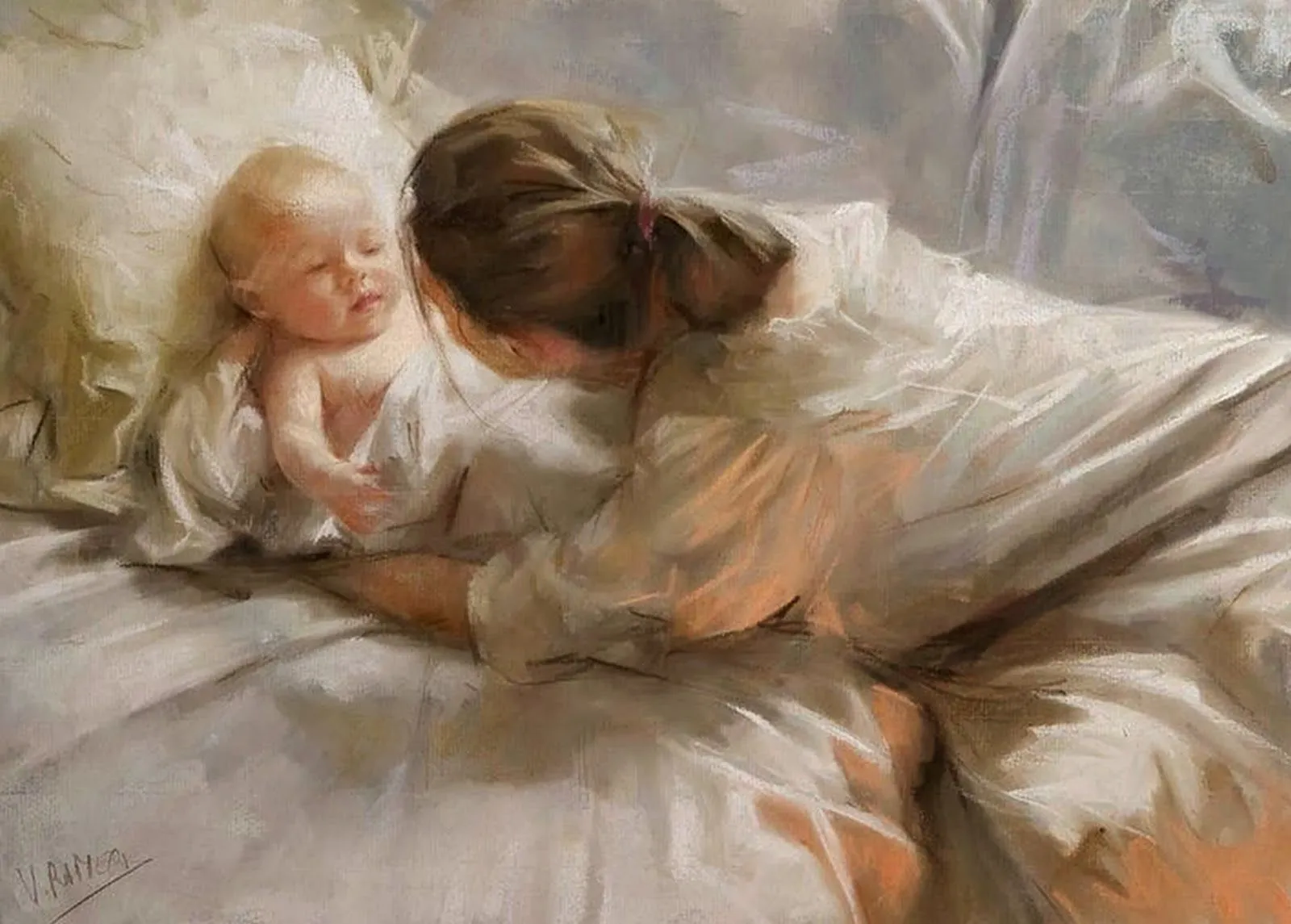 BEBE Y MADRE  “VICENTE ROMERO REDONDO” ARTE AL PASTEL.