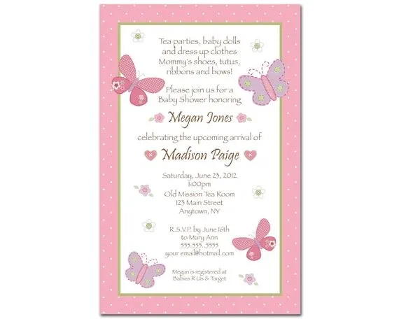Bebé niña bebé ducha invitaciones Carter mariposa por BDesigns4You