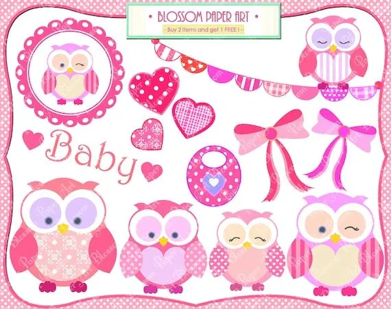 Bebé niña buhos Clipart Baby Shower por blossompaperart en Etsy