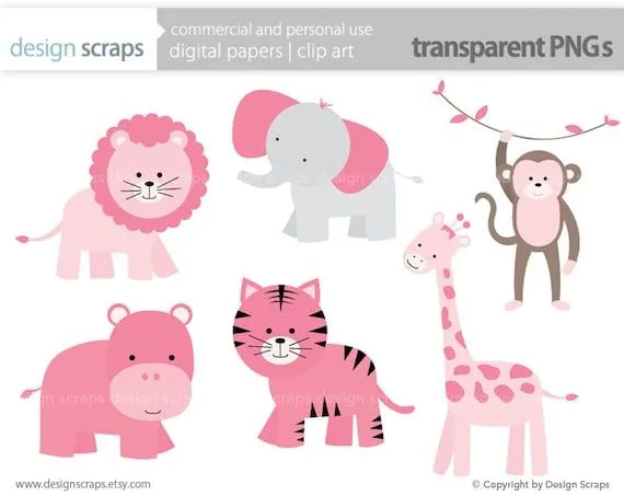 Bebé niña clip arte rosa salvaje selva safari zoo por designscraps Bebé niña clip arte rosa salvaje selva safari zoo por designscraps