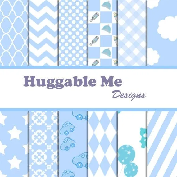 Bebé niño Scrapbook papel patrones azules por HuggableMeDesigns Bebé niño Scrapbook papel patrones azules por HuggableMeDesigns
