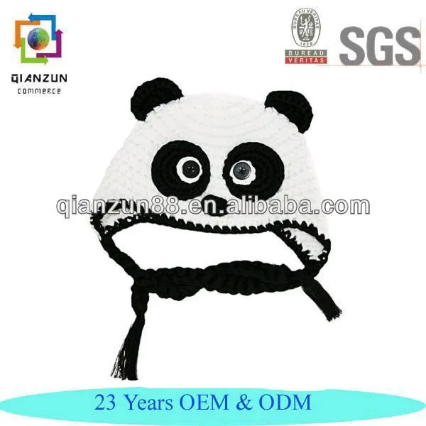 Bebé Panda orejeras Ear Flap Hat gorro de ganchillo hechos a mano ...