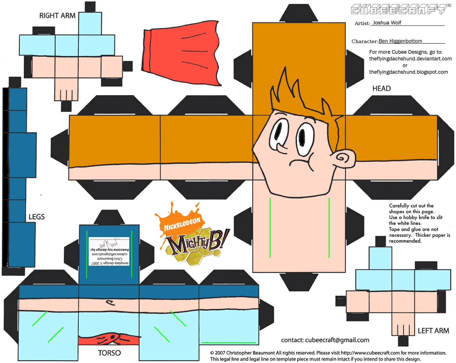 Ben Higgenbottom from Mighty B Paper Toy | Free Printable Papercraft Templates