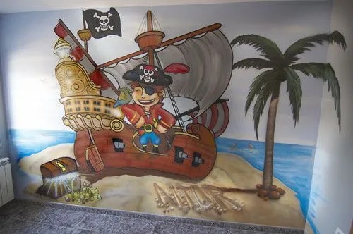 Berok Graffiti profesional: Barco pirata en habitación de bebé Berok Graffiti profesional: Barco pirata en habitación de bebé