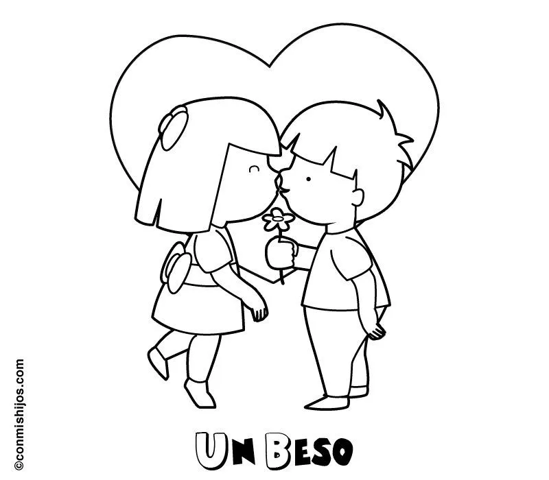 Beso entre niños. Dibujos infantiles para colorear Beso entre niños. Dibujos infantiles para colorear