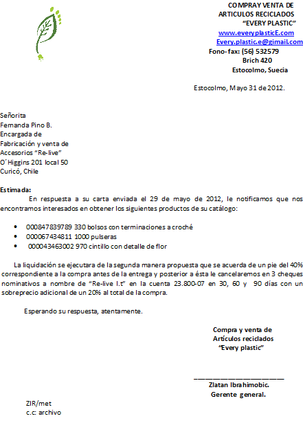 Bianca Riveros: Correspondencia de Compra/Venta