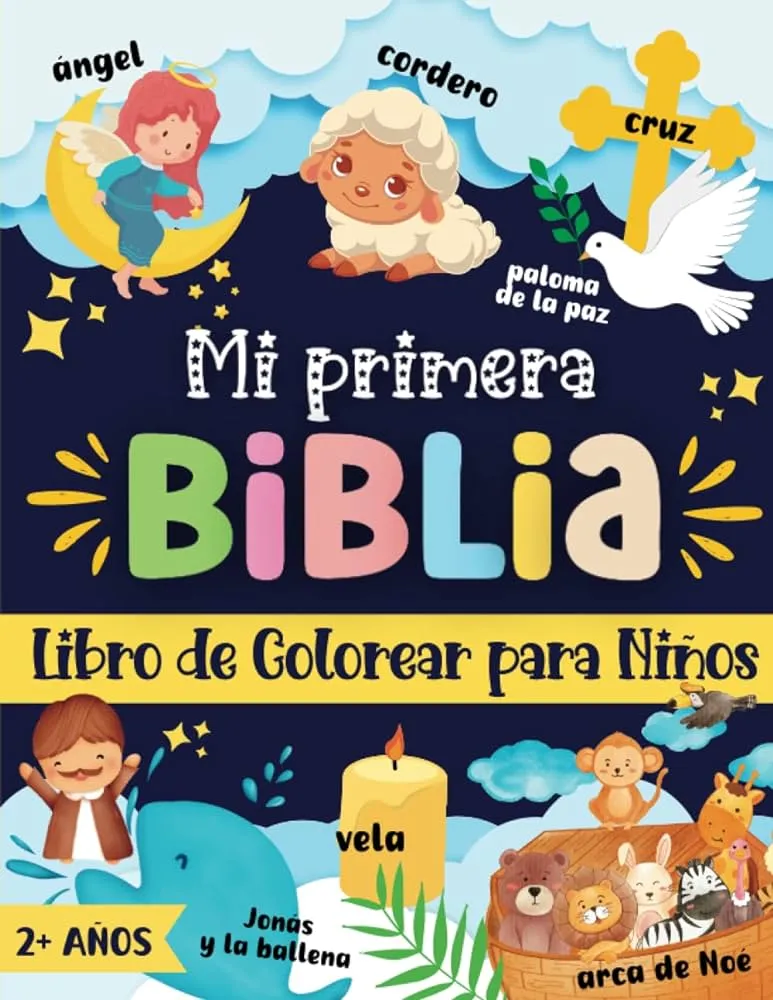 Mi Primera Biblia Libro de Colorear para Niños: 60 ilustraciones cristianas grandes y sencillas con personajes de historias bíblicas y símbolos ... pequeños a partir de 2 años (Spanish Edition) : Lila, Mi Primera Biblia Libro de Colorear para Niños: 60 ilustraciones cristianas grandes y sencillas con personajes de historias bíblicas y símbolos ... pequeños a partir de 2 años (Spanish Edition) : Lila,