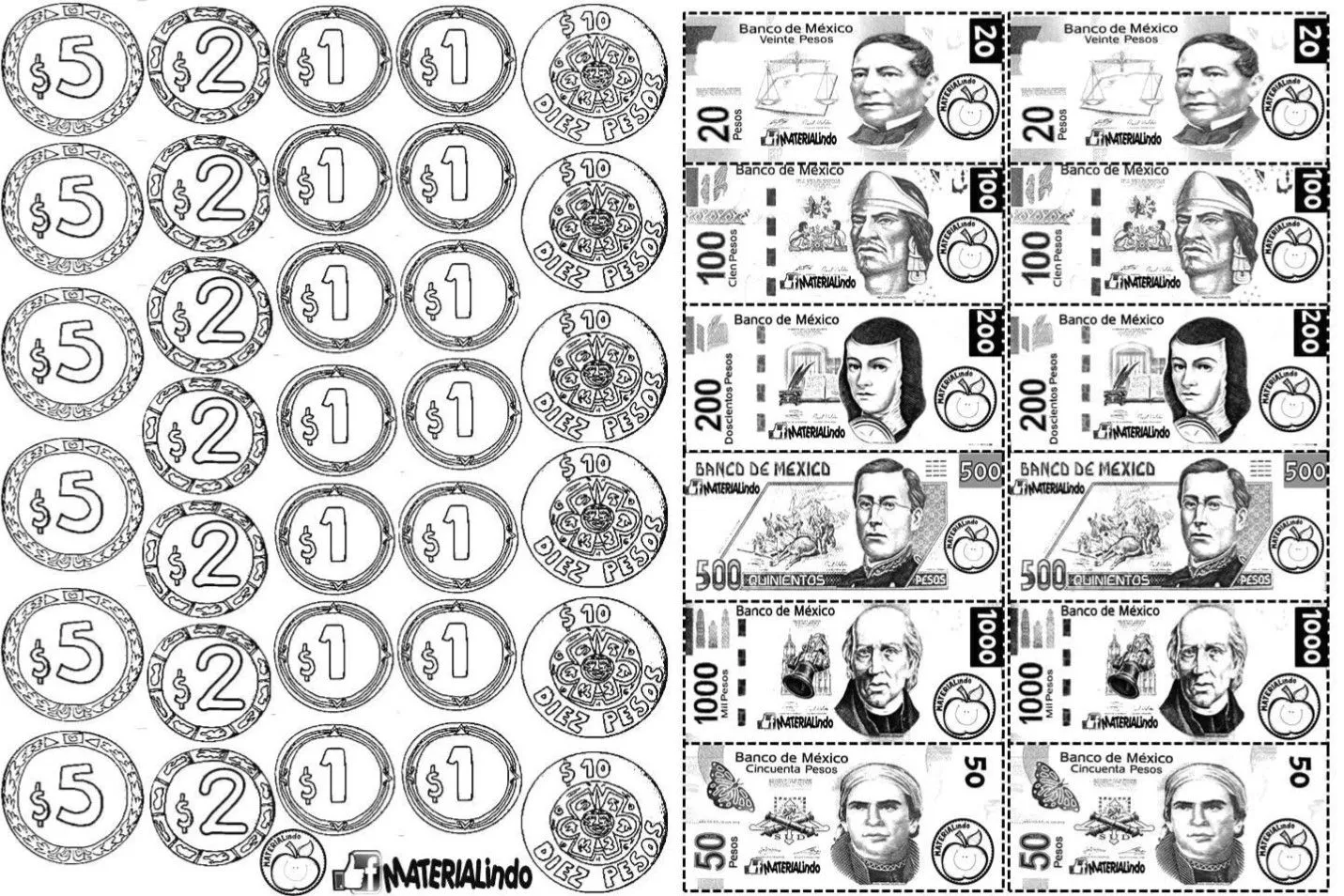 Billetes y monedas similares a los reales para jugar y aprender | Material Educativo Billetes y monedas similares a los reales para jugar y aprender | Material Educativo