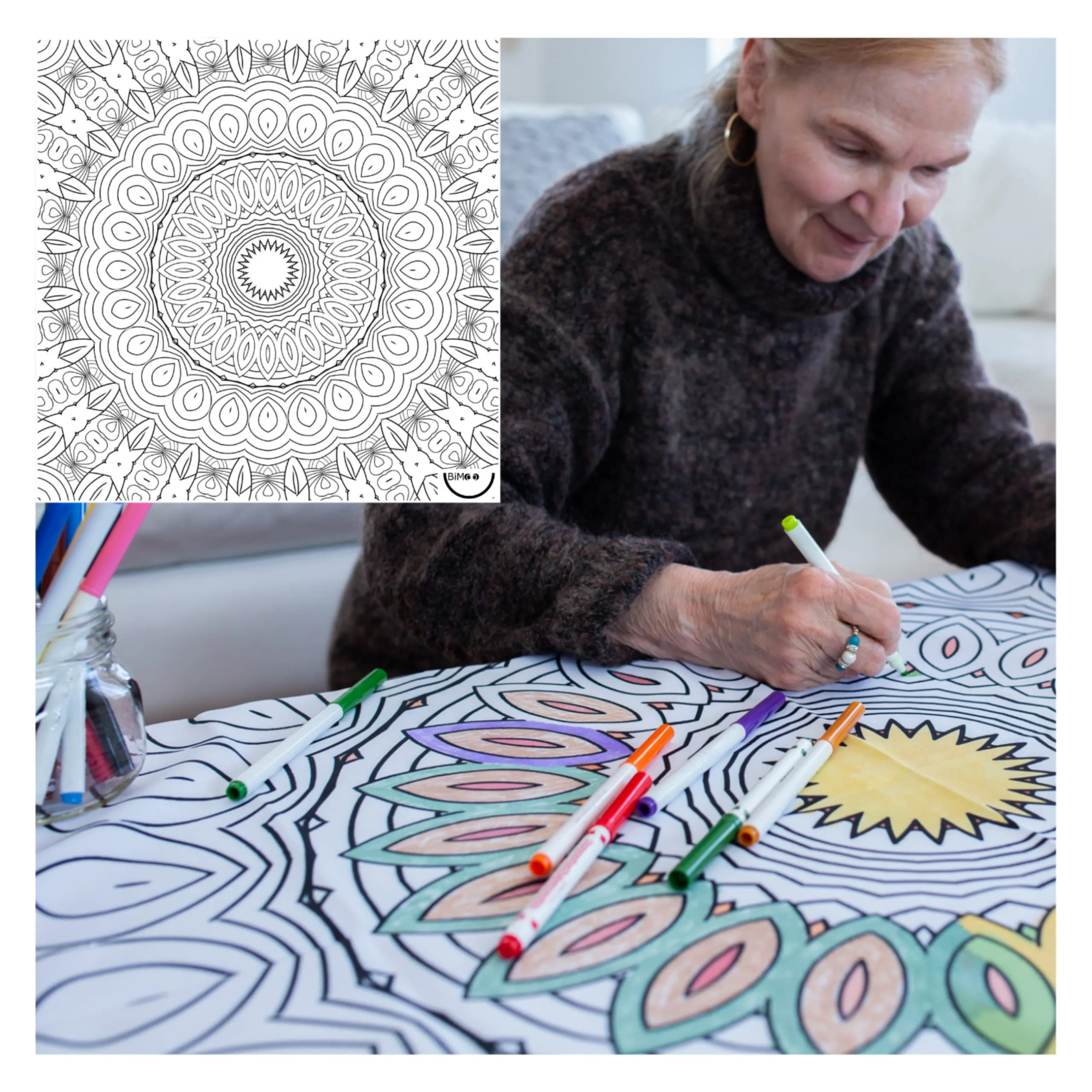 BIMOO - Mantel para colorear con mandala para niños, tela lavable y reutilizable, ideal para fiestas de BIMOO - Mantel para colorear con mandala para niños, tela lavable y reutilizable, ideal para fiestas de