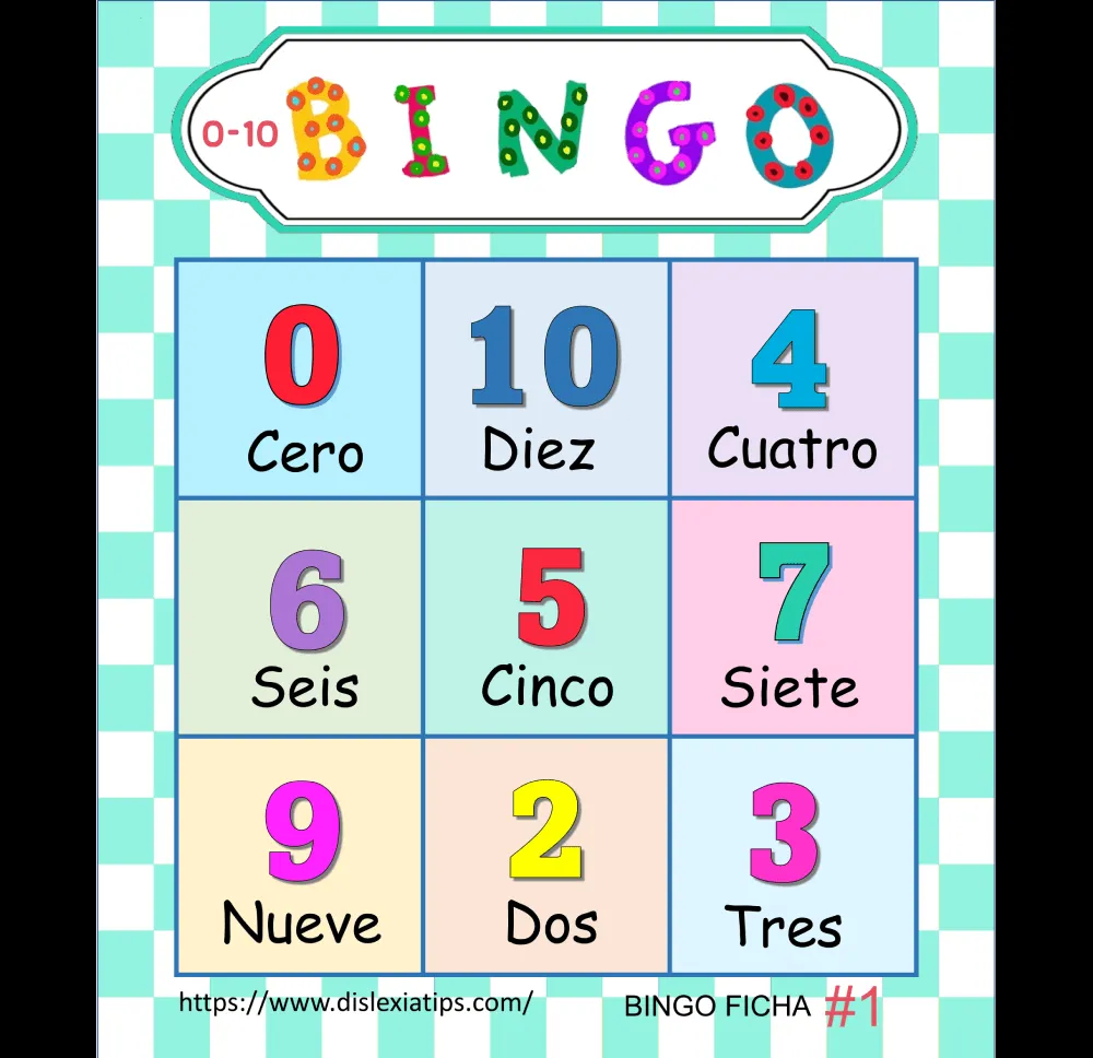Bingo del 0 al 10 para imprimir