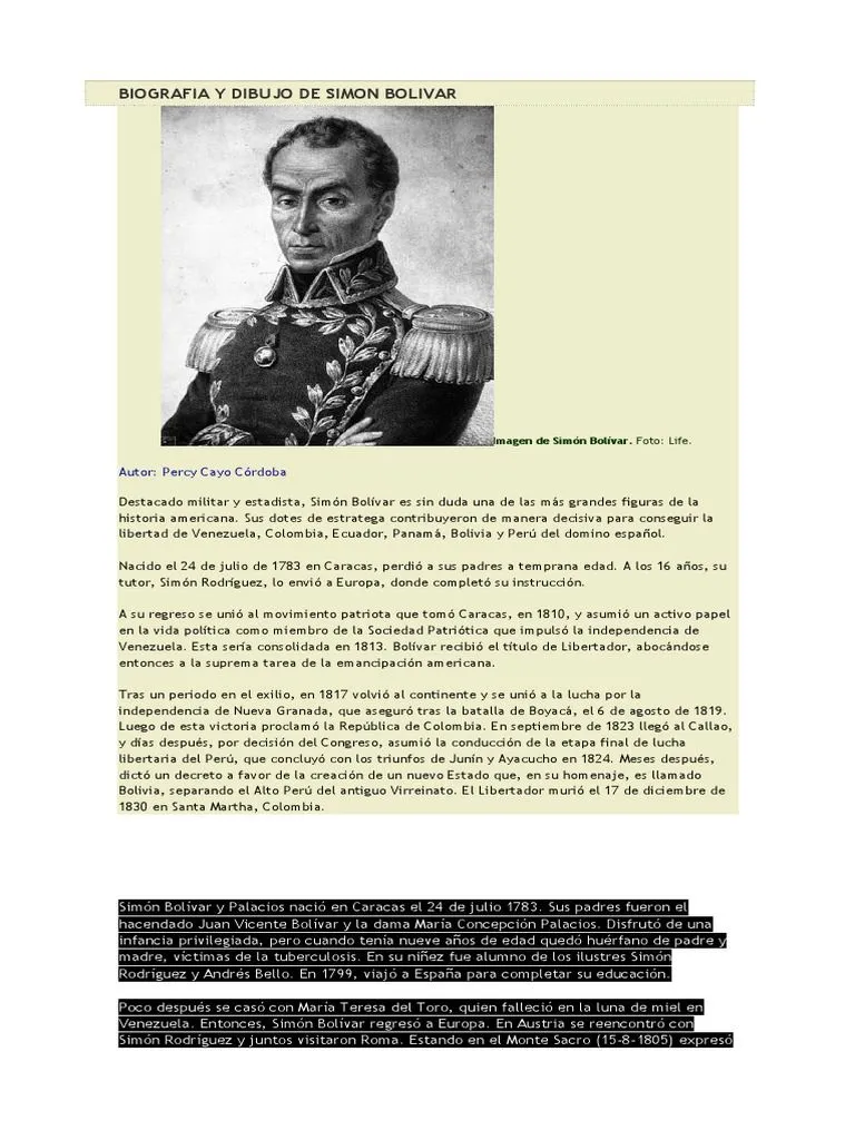 Biografia y Dibujo de Simon Bolivar | PDF | Agitación | Conflicto armado Biografia y Dibujo de Simon Bolivar | PDF | Agitación | Conflicto armado