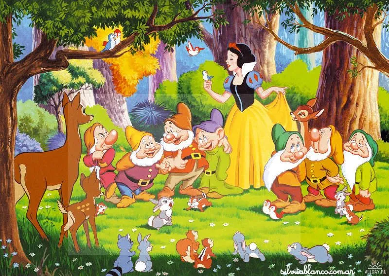 Blancanieves y los siete enanitos para realizar Invitaciones Postales