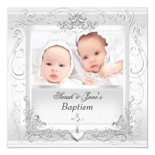 Blanco gemelo del bautismo del bautizo del invitación 5.25" x 5.25 ... Blanco gemelo del bautismo del bautizo del invitación 5.25" x 5.25 ...