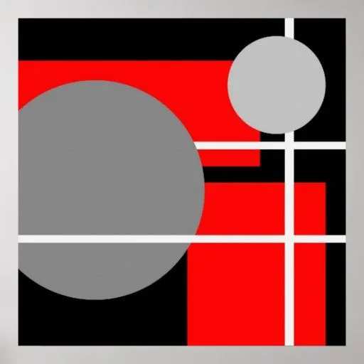 Blanco negro gris rojo abstracto AP0001 Posters de Zazzle.