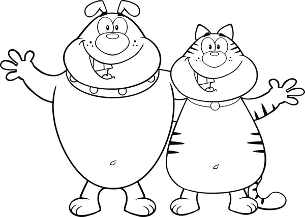 Blanco y negro perro y gato personajes abrazos — Foto stock ...