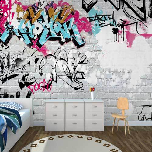 Blanco pared de Graffiti Mural papel pintado abstracto papel de ...