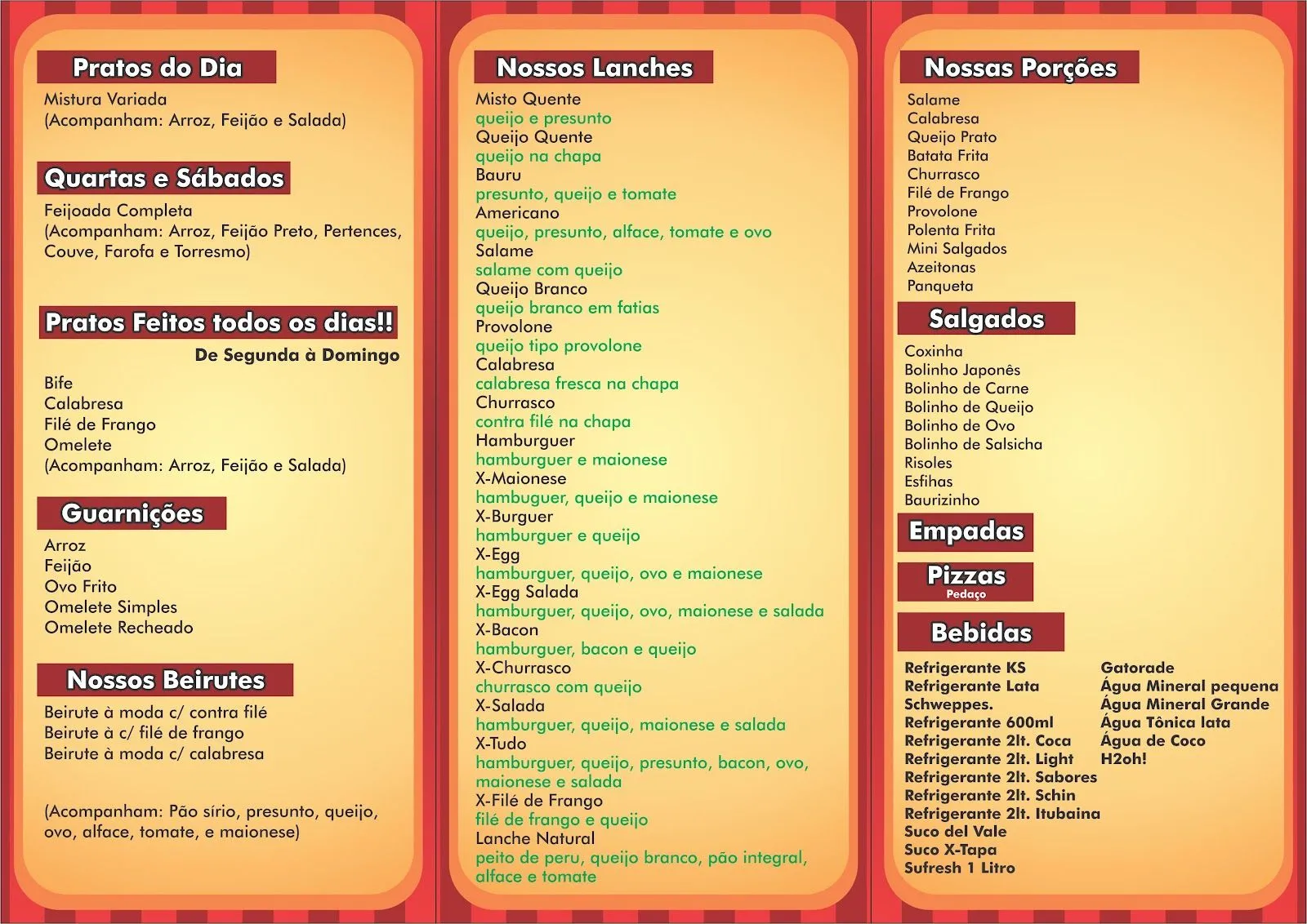 Blog do Piruca: Modelo de Folder/Cardápio