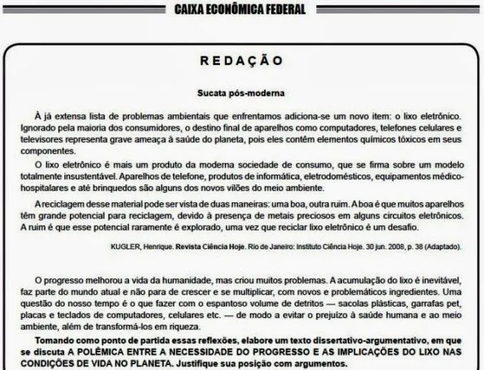 O Blog de Redação: ÚLTIMO TEMA DE REDAÇÃO DA CAIXA