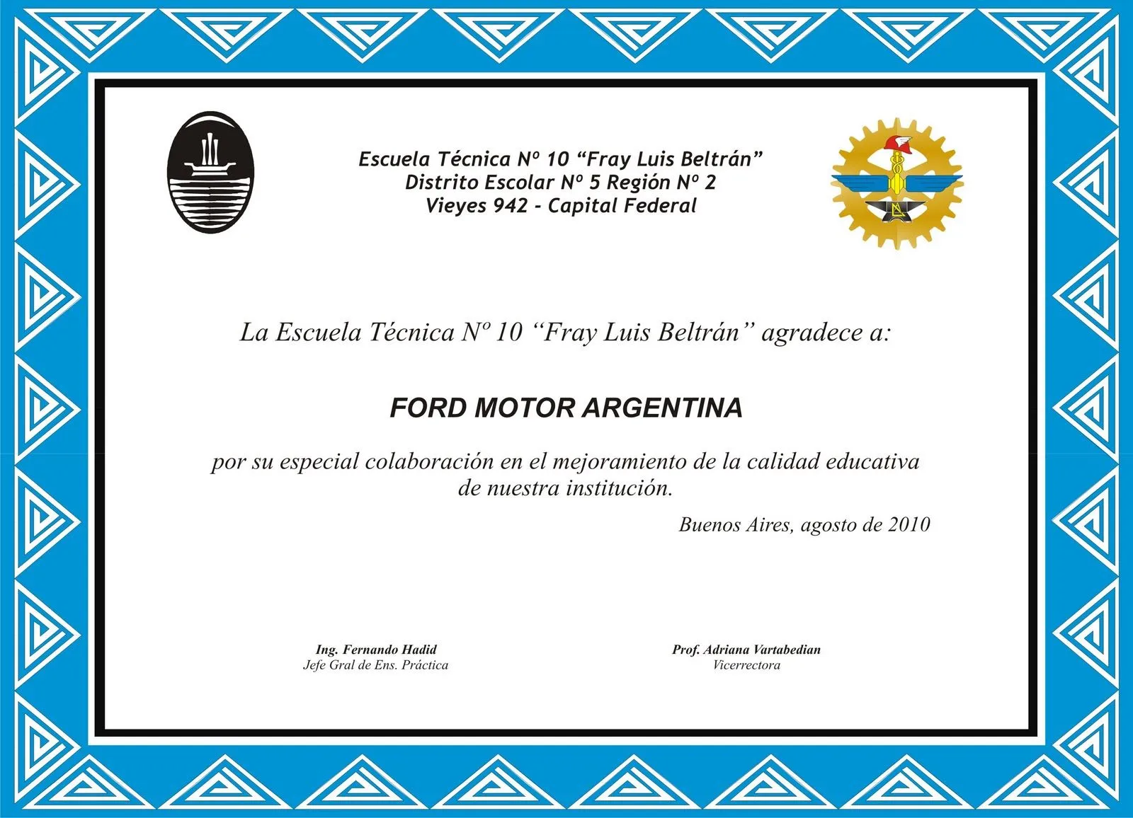 Blogueando en la Escuela Técnica Nº 10: DIPLOMA DE AGRADECIMIENTO ... Blogueando en la Escuela Técnica Nº 10: DIPLOMA DE AGRADECIMIENTO ...