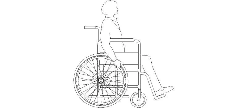 Bloques AutoCAD Gratis de Alzado lateral de hombre con silla de ruedas
