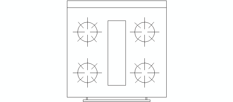 Bloques AutoCAD Gratis de cocina de 4 fuegos vista en planta, 02