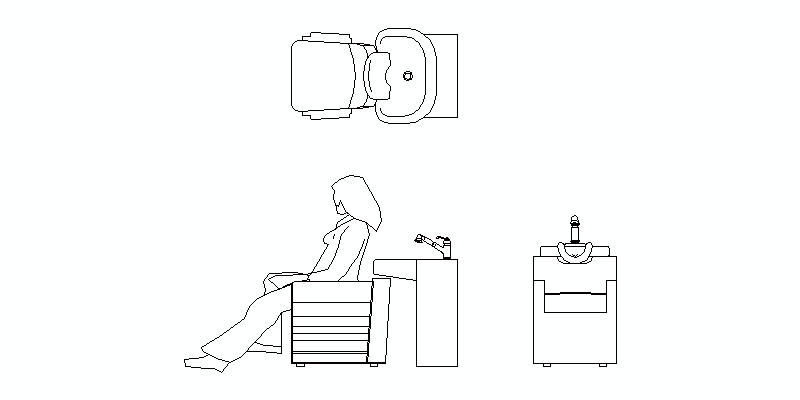 Bloques AutoCAD Gratis de sillón lava cabezas, vistas completas Bloques AutoCAD Gratis de sillón lava cabezas, vistas completas