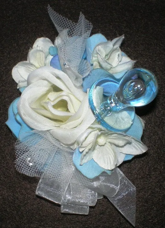 Blue Baby Boy Satin Ribbon Rose Corsage por BittysBabyCreations