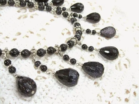 Blue Sunstone necklace Eastern ethnic jewelry dark blue by SanaGem Blue Sunstone necklace Eastern ethnic jewelry dark blue by SanaGem