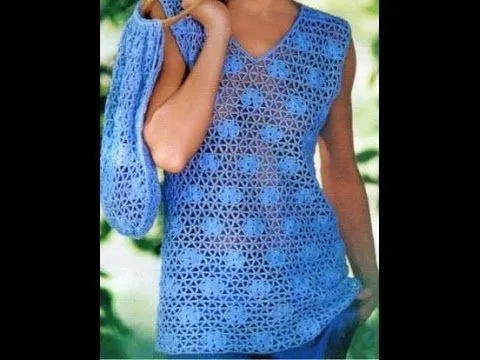 Blusa Azul con Pequeñas Flores a Crochet - YouTube