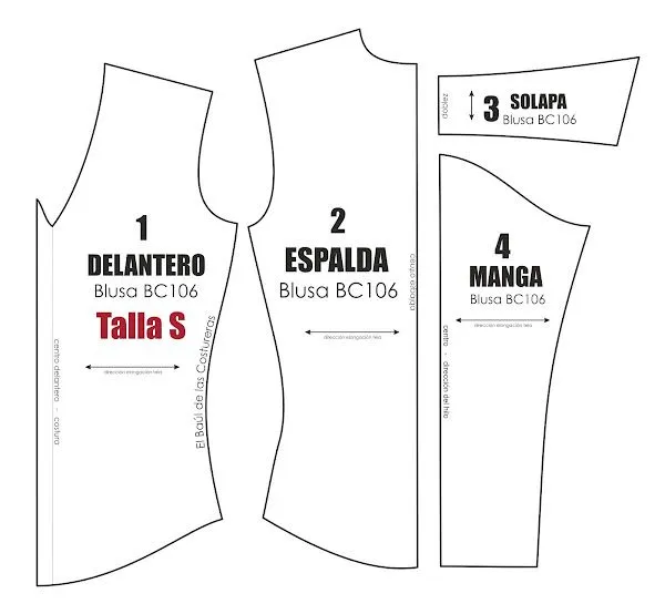 Blusa BC106 Escote V Manga larga | EL BAÚL DE LAS COSTURERAS