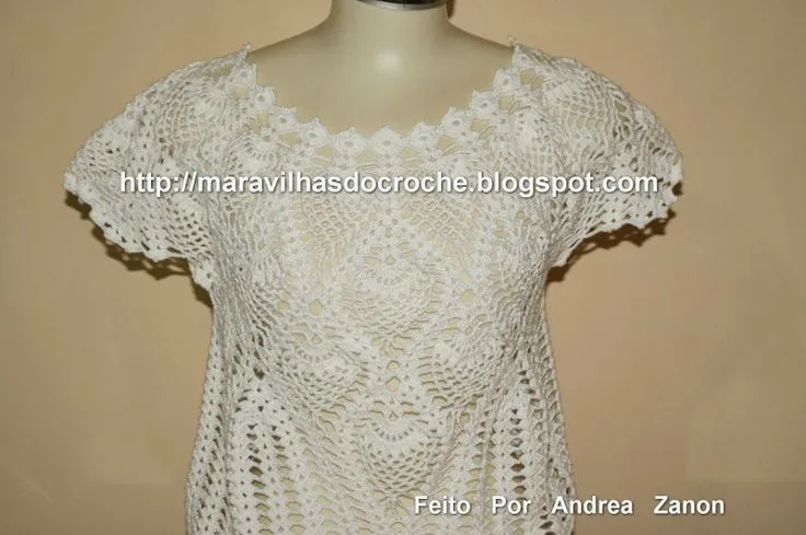 blusa branca em croche ponto abacaxi | CROCHÊ | Pinterest | Ems