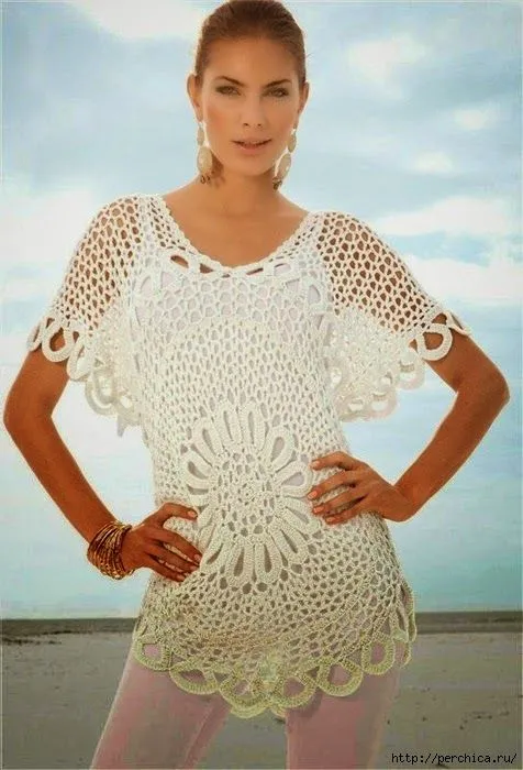 Blusa centro de flor - con patrón | Crochet y Dos agujas Blusa centro de flor - con patrón | Crochet y Dos agujas