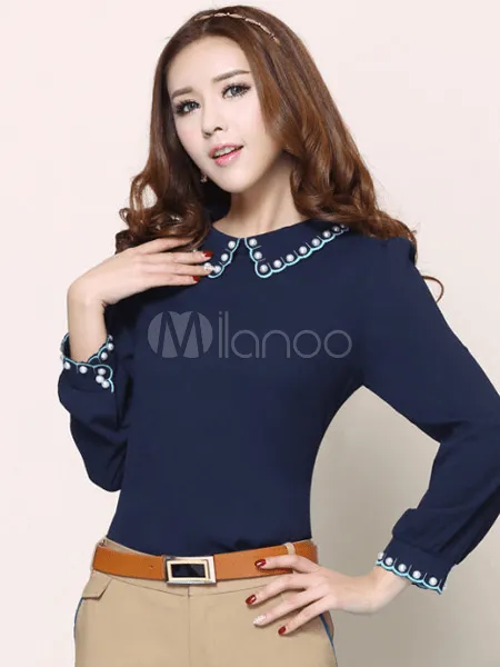 Blusa de chifón con manga larga de estilo dulce - Milanoo.com Blusa de chifón con manga larga de estilo dulce - Milanoo.com