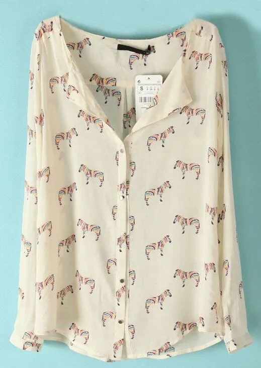 Blusa estampada cebra-Beige-Spanish SheIn(Sheinside) Blusa estampada cebra-Beige-Spanish SheIn(Sheinside)