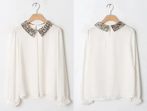 Blusa de gasa blanca con pedrería en el cuello | vanillandpepper